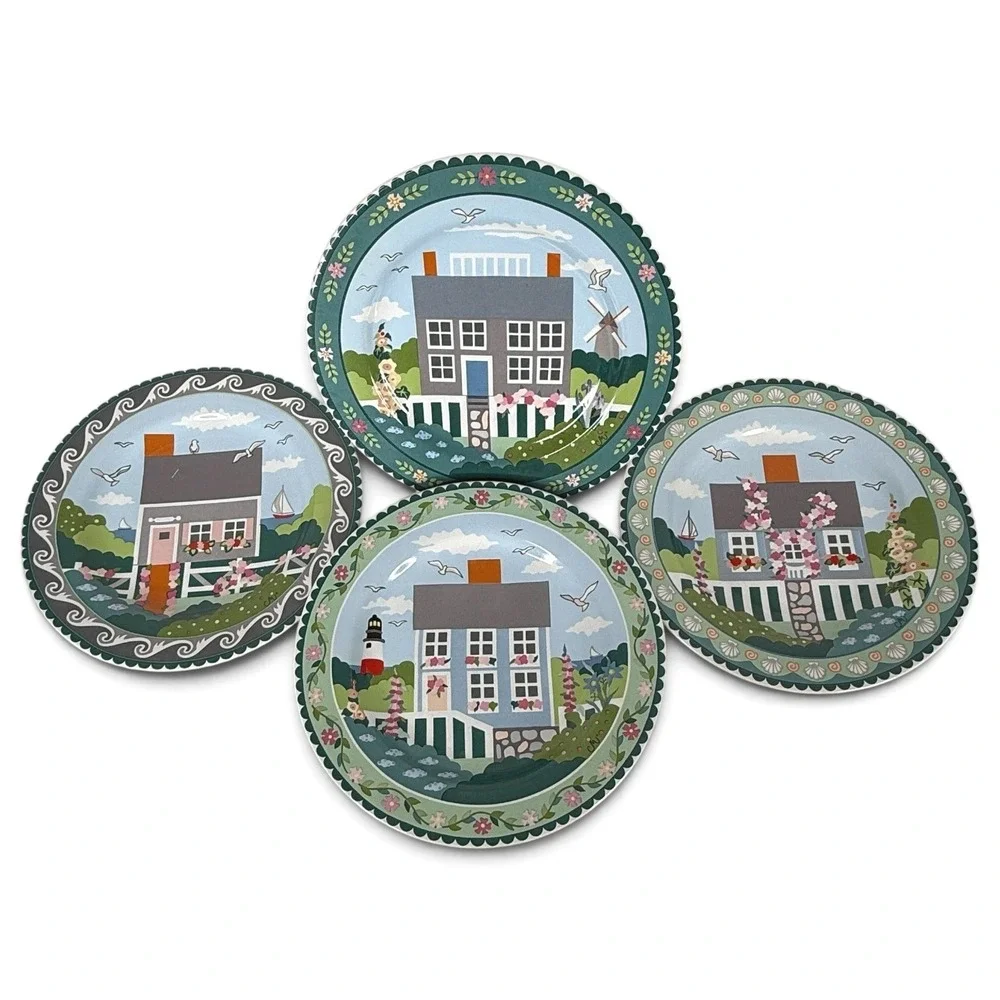 4 Sakura Salad Plates Nantucket Stoneware Claire Murray Complete Set 8.25